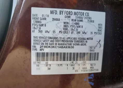 2010 Ford Edge Limited from USA, damaged, VIN 2FMDK3KC1ABA93630